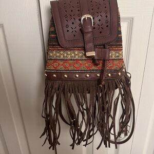Brown Fringe Boho Backpack - Women's Bag